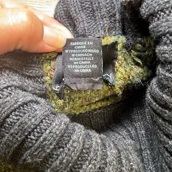 Cynthia Rowley Green Speckled Turtleneck Sweater Small Charcoal Trim Cozy - Picture 7 of 11